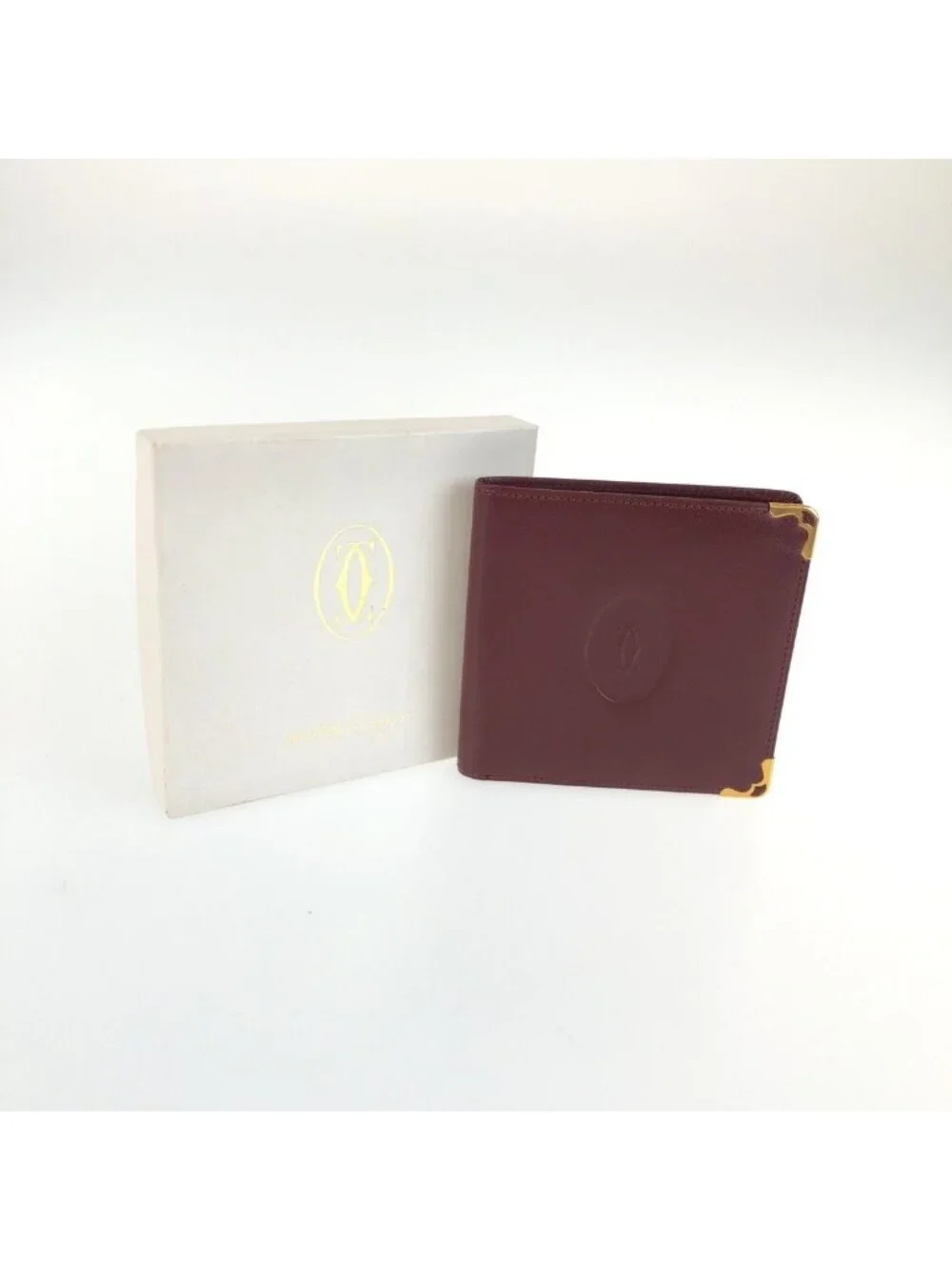 Cartier Must Line Wine Red Gold Leather Wallet Compact
